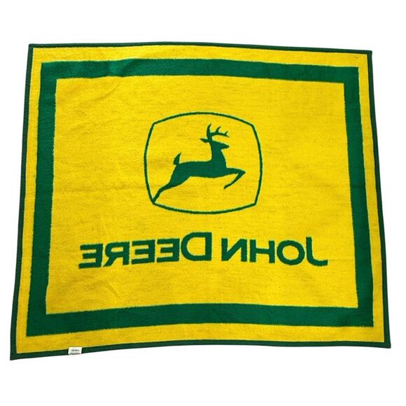 Biederlack John Deere Throw Blanket Made in USA 56”x49” Green Yellow Vintage - Picture 3 of 4